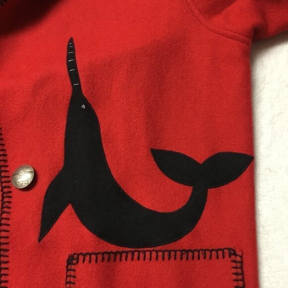 vintage Ivalu Inuit Felted Wool Red/Black Hand Embroidered Jacket Medium - Picture 4 of 15